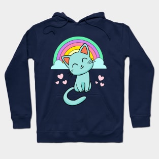 Cute Kitty Cat With Rainbow & Hearts Girls Hoodie